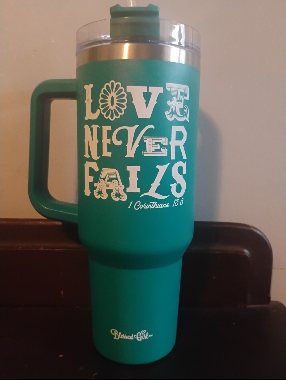 Blessed Girl 40 oz. Travel Mug with Handle and Straw - Love Never Fails